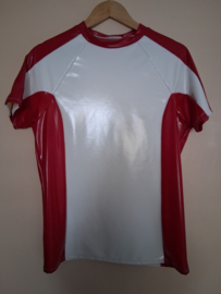 Heren lakshirt rood-wit maat S/M