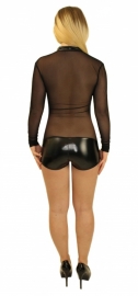 Lak catsuit met mesh