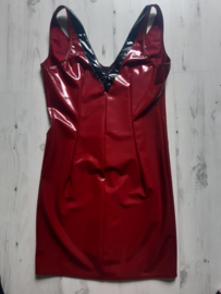 Metallic wijnrood lak jurkje met rits maat 40(L)