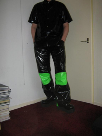 Lak broek in zwart met neon groen