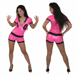 Sporty lak catsuit met tailleband