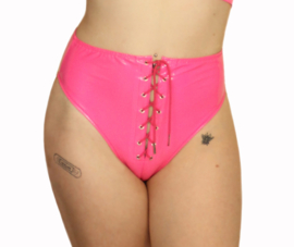 Hoge lak taille hotpants vetersluiting