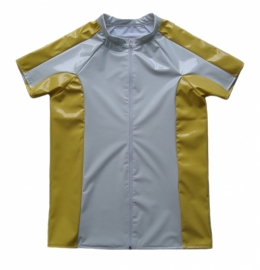 Heren lak shirt met rits wit-geel
