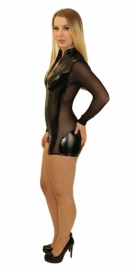 Lak catsuit met mesh