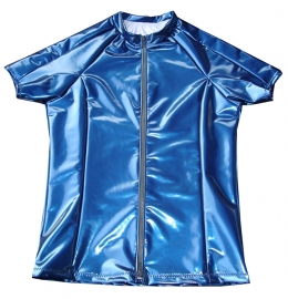 Heren lak shirt in metallic navy met rits