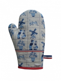 Ovenwant in Delfts blauw met rode boerenbont