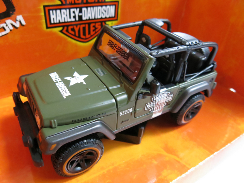 Maisto, Jeep Wrangler Rubicon "Motor Harley-Davidson Cyclus" (groen)