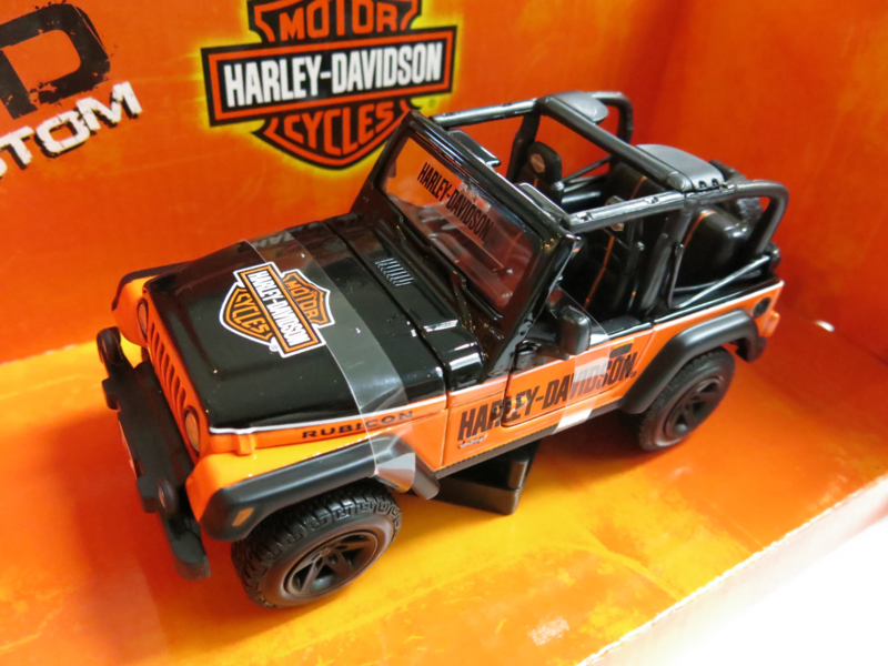 Maisto, Jeep Wrangler Rubicon "Motor Harley-Davidson Cyclus" (oranje/zwart)