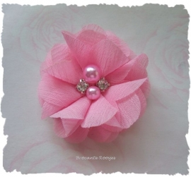 (BLzc-015) Chique bloem - pareltjes & strass - roze - 5cm
