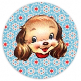(FB-010) Flatback button - vintage hondje - blauw