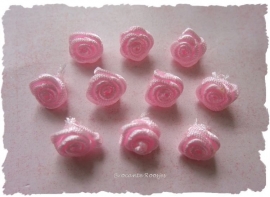 (R-004) 5 satijnen roosjes - licht roze - 10mm