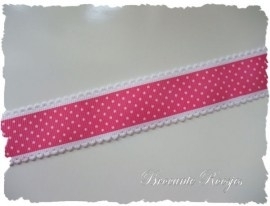 (STs-002) Stippen band met wit schulprandje - fuchsia - 25mm