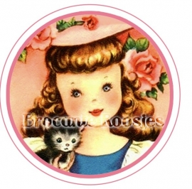 (FB-024) Flatback button - vintage meisje - poesje - roze