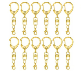 Sleutelhanger - D-vorm - met kettinkje en musketonhaakje - goud - 6cm