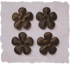(BLE-028) 4 satijnen bloemetjes - donker bruin - 25mm
