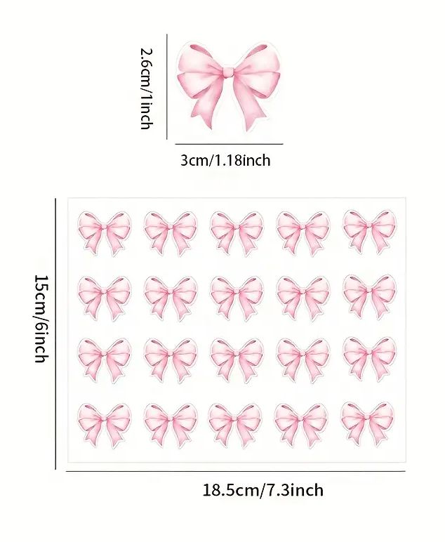 20 Stickers  - strikje - roze - 3cm