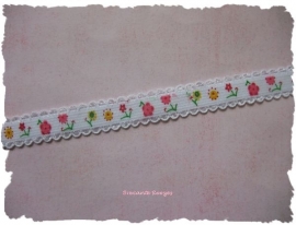 (EB-pr-001) Elastisch band met kantje - roze & gele bloemetjes - 12mm