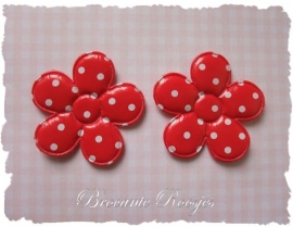 (BLs-032) 2 polka dot bloemen - glans - rood - 45mm