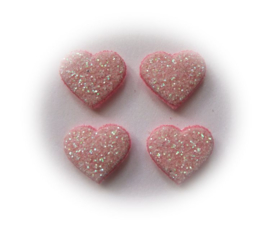 (H-003a) 4 glitter hartjes - roze - 12mm
