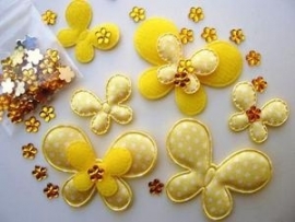 (V-com-007) Combi-set vlinders & strass bloemetje - geel
