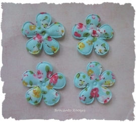 (BLd-010a) 4 bloemen met bloemenprint - aqua - 35mm