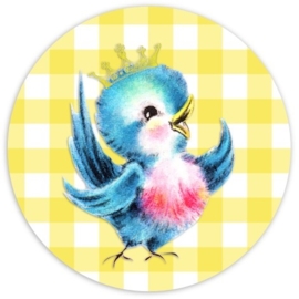 (FB-011) Flatback button - vintage vogeltje - birdy blue