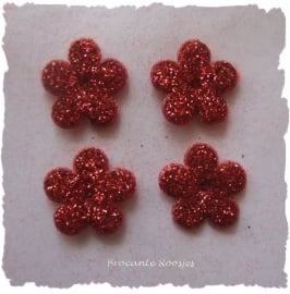 (BLGL-005) 4 glitter bloemetjes - rood - 13mm