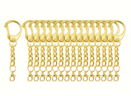 Sleutelhanger - D-vorm - met musketonhaakje - goud - 6cm
