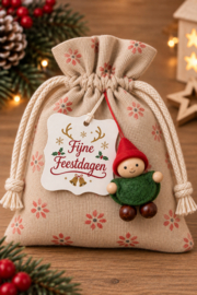Jute zakje Kerst - sneeuwvlokjes - 10x14cm
