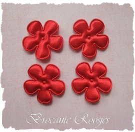 (BLE-016) 4 satijnen bloemetjes - rood - 25mm