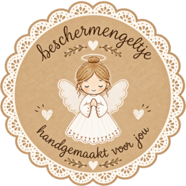 Sticker - beschermengeltje -  kraft/wit - 3cm