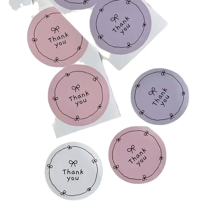 6 stickers - Thank You - wit/roze/lila - 4cm