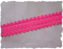 (EB-048) Elastisch band met kantje - neon roze - 22mm