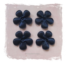 (BLE-042) 4 satijnen bloemen - donkerblauw - 35mm