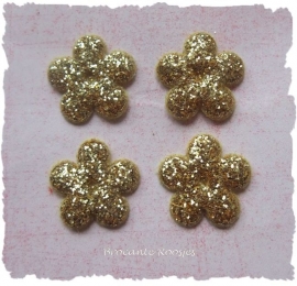 (BLGL-008) 4 glitter bloemetjes - goud - 13mm