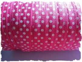 (EB-pr-009) Elastisch band - polka dot - fuchsia - 15mm br.