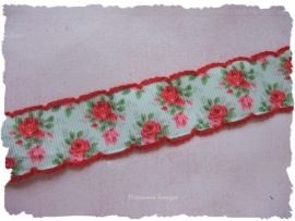 (RO-002) Roosjesband met gehaakt randje - rood