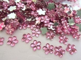 (FL-bl-002) Flatback - bloemetje - strass - roze - 6mm