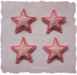 (Ster-011) 4 glitter sterretjes - roze - 13mm