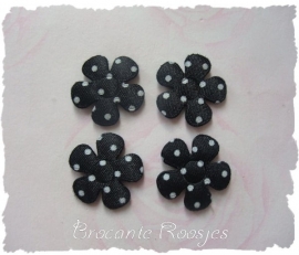 (BLs-018) 4 polka dot bloemetjes - satijn -  zwart - 25mm