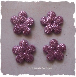 (BLGL-007) 4 glitter bloemetjes - lila/paars - 13mm