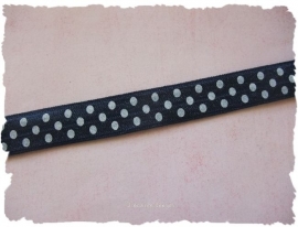 (EB-pr-010) Elastisch band - polka dot - donker blauw - 15mm