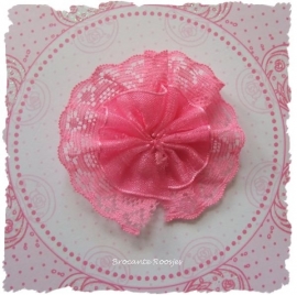 (BLro-019) Bloem-rozet - dubbel laagje kant/organza - fuchsia - 55mm