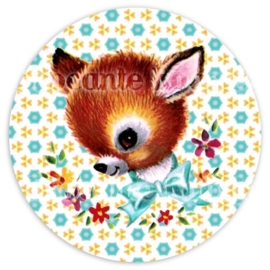 (FB-002) Flatback button - hertje - bloemetjes - aqua