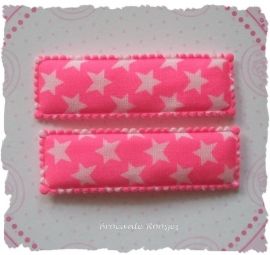 (HO-RE-D-003) 2 hoesjes - recht - sterretjes - fel roze