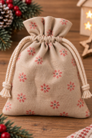 Jute zakje Kerst - sneeuwvlokjes - 10x14cm