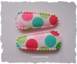 (HOBs-025) 2 baby hoesjes - grote stippen - roze-fuchsia-mint-groen - 35mm