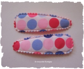 (HOS-027) 2 hoesjes - grote stippen - roze/blauw - 55mm