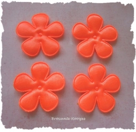 (BLE-049a) 4 satijnen bloemen - neon oranje - 35mm