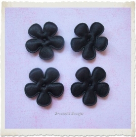 (BLE-029b) 4 satijnen bloemetjes - zwart - 25mm